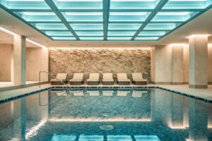 Artificial rock in the wellness area of an indoor pool in Mariánské Lázně