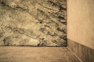 Detail of the artificial rock connection to the floor and wall