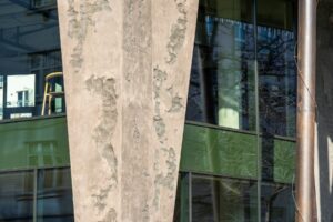 Detail of a facade decorated with shotcrete
