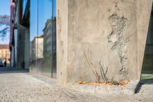 Detailed view of the shotcrete facade